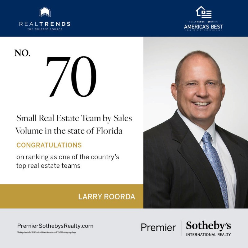 Real Trends rank Larry Roorda #70 in the state for sales.