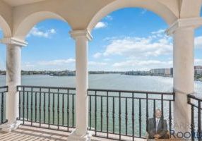 Venetian Villate at 4000 Gulf Shore Blvd N, Unit 100, Naples, FL, Master Patio balcony with Venetian Bay views